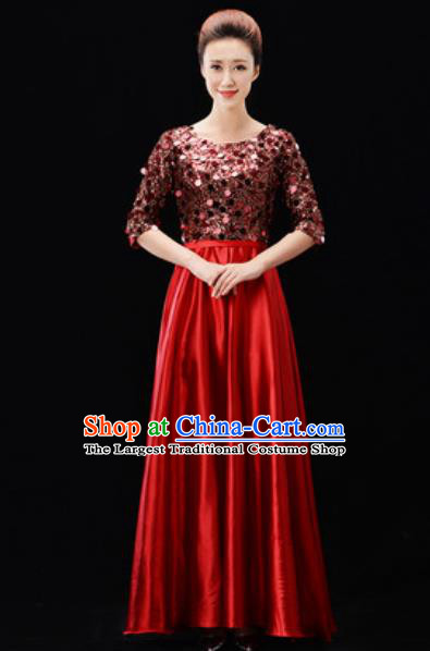 Customized Professional Chorus Costumes Modern Dance Stage Performance Red Dress for Women