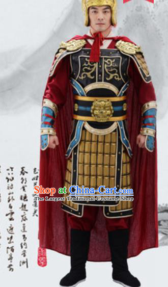 Traditional Chinese Ancient Drama General Costumes Chinese Tang Dynasty Warrior Helmet and Armour for Men