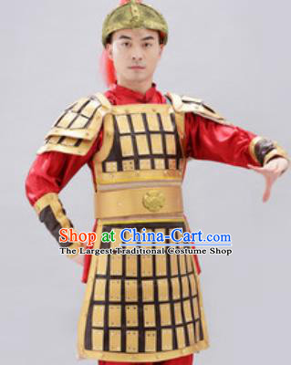 Traditional Chinese Ancient Drama Soldier Costumes Chinese Tang Dynasty Warrior Helmet and Armour for Men