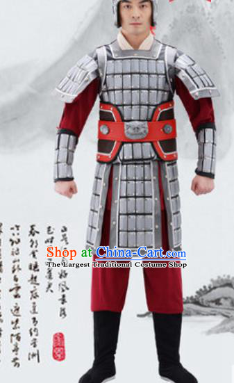 Traditional Chinese Ancient Drama General Costumes Chinese Three Kingdoms Period Warrior Helmet and Armour for Men