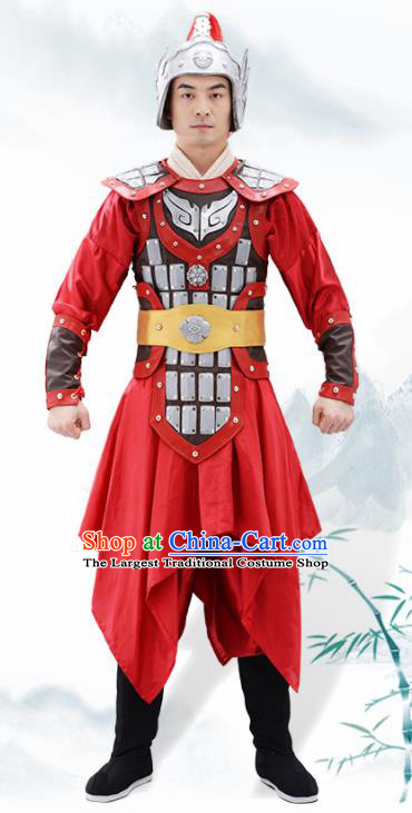 Traditional Chinese Han Dynasty Warrior Helmet and Armour Ancient Drama General Costumes for Men