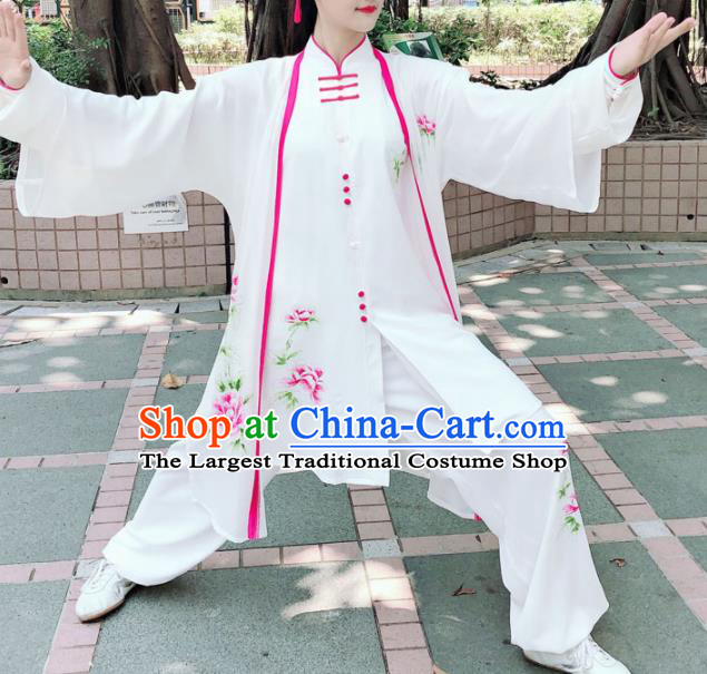 Professional Chinese Martial Arts Embroidered Peony White Costume Traditional Kung Fu Competition Tai Chi Clothing for Women