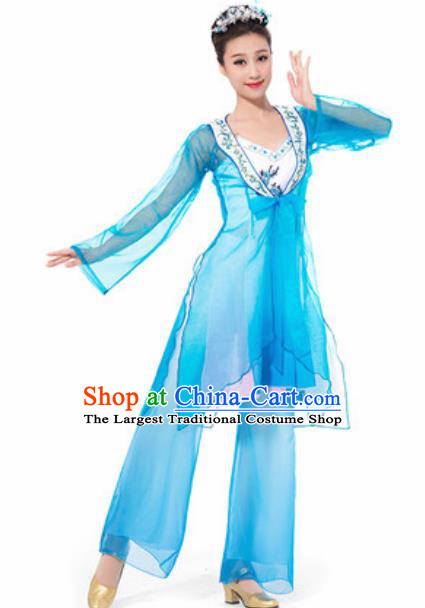 Chinese Spring Festival Gala Dance Blue Dress Traditional Classical Dance Costume for Women