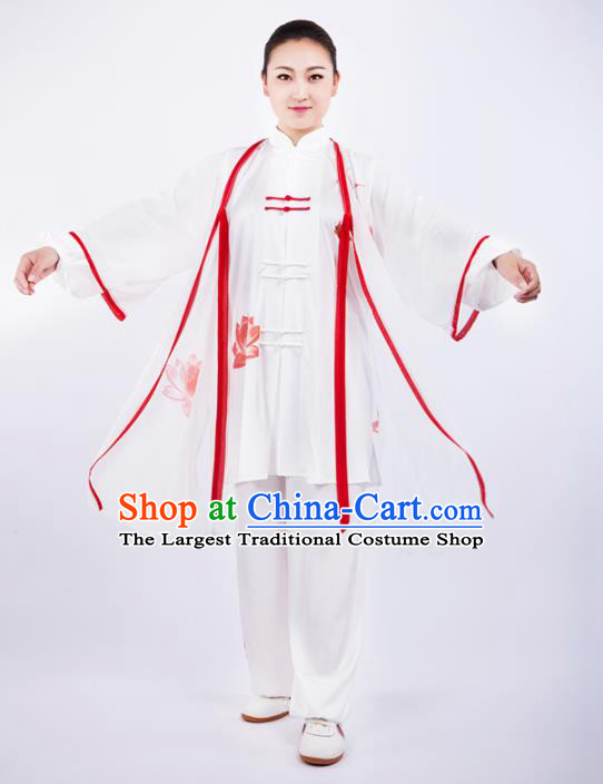 Chinese Traditional Martial Arts Printing Lotus Costume Kung Fu Competition Tai Chi Training Clothing for Women