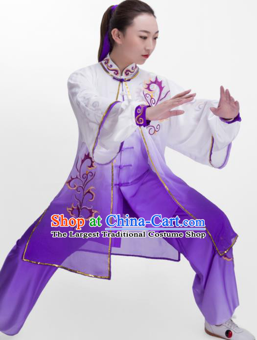 Chinese Traditional Martial Arts Competition Purple Costume Kung Fu Tai Chi Training Clothing for Women