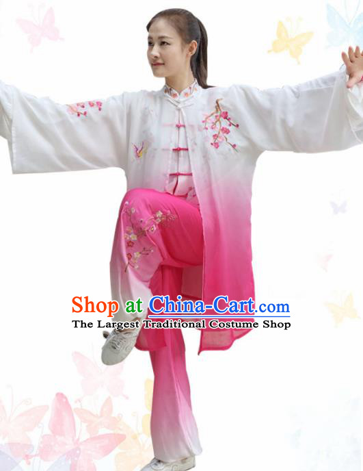 Professional Chinese Martial Arts Embroidered Plum Rosy Costume Traditional Kung Fu Competition Tai Chi Clothing for Women