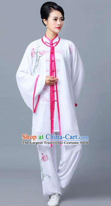 Professional Chinese Martial Arts Printing Orchid White Costume Traditional Kung Fu Competition Tai Chi Clothing for Women