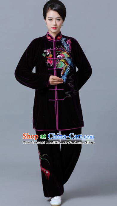 Professional Chinese Martial Arts Purple Velvet Costume Traditional Kung Fu Competition Tai Chi Clothing for Women