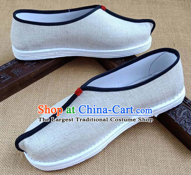 Traditional Chinese Beige Linen Monk Shoes Handmade Multi Layered Cloth Shoes Martial Arts Shoes for Men