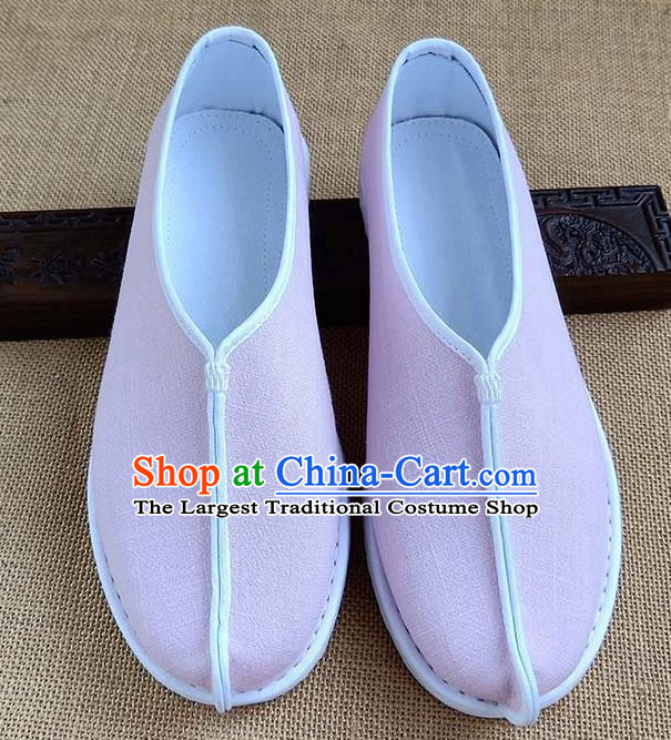 Traditional Chinese Pink Linen Monk Shoes Handmade Multi Layered Cloth Shoes Martial Arts Shoes for Men