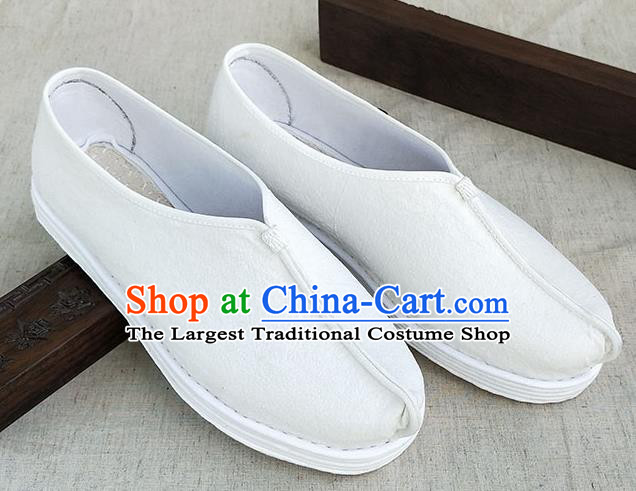 Traditional Chinese White Linen Monk Shoes Handmade Multi Layered Cloth Shoes Martial Arts Shoes for Men