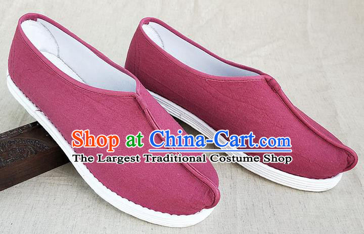 Traditional Chinese Rosy Linen Monk Shoes Handmade Multi Layered Cloth Shoes Martial Arts Shoes for Men