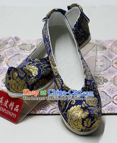 Traditional Chinese Royalblue Blood Stained Shoes Handmade Hanfu Shoes Ancient Princess Shoes for Women