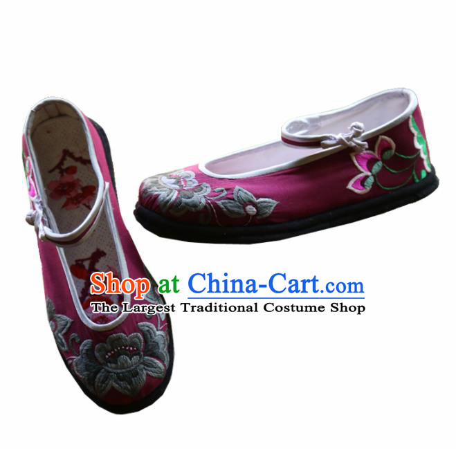 Traditional Chinese Wine Red Embroidered Shoes Handmade Hanfu Shoes Ancient Princess Shoes for Women