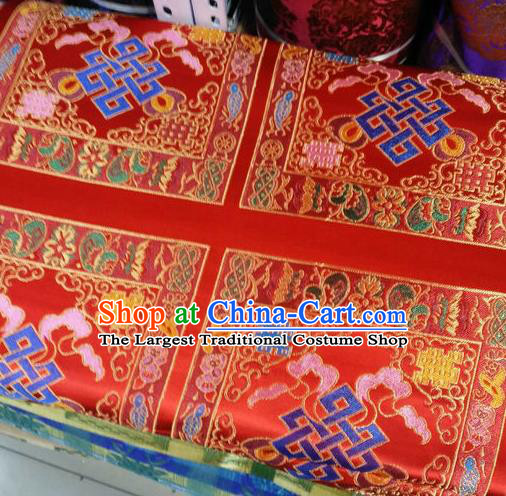 Asian Chinese Traditional Buddhism Lucky Pattern Design Red Brocade Fabric Tibetan Robe Silk Material