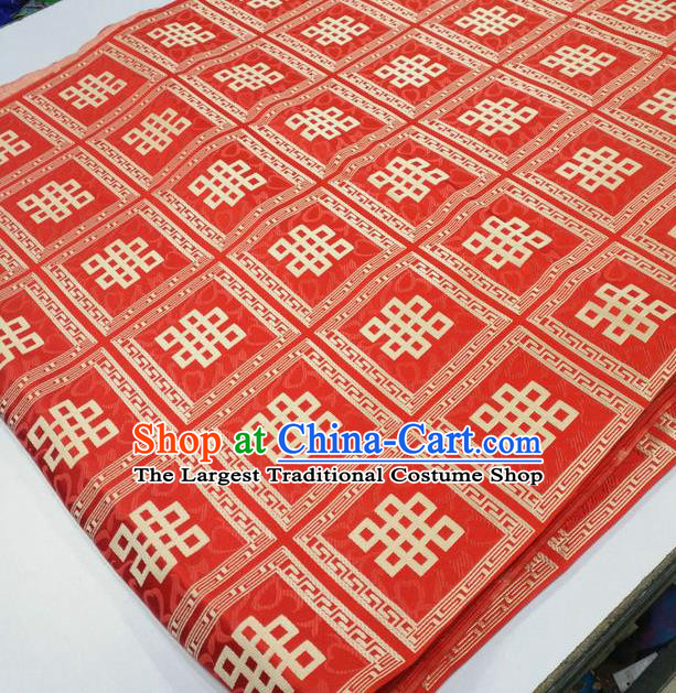 Asian Chinese Traditional Buddhism Lucky Knots Pattern Design Red Brocade Fabric Tibetan Robe Silk Material