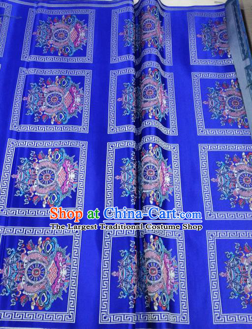 Asian Chinese Traditional Buddhism Eight Treasures Pattern Design Royalblue Brocade Fabric Tibetan Robe Silk Material