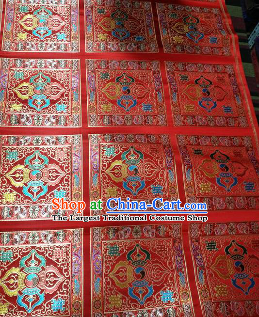 Asian Chinese Traditional Buddhism Vajra Pattern Design Red Brocade Fabric Tibetan Robe Silk Material