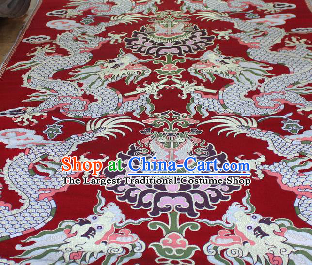 Asian Chinese Buddhism Traditional Dragons Pattern Design Purplish Red Brocade Fabric Tibetan Robe Silk Material