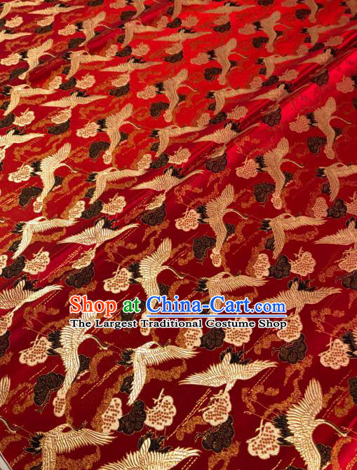 Asian Chinese Traditional Cranes Pattern Design Red Brocade Fabric Cheongsam Silk Material