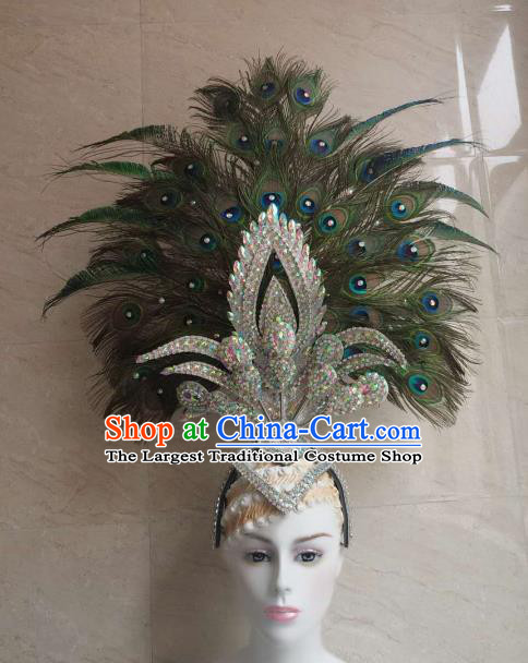 Customized Halloween Carnival Peacock Feather Giant Hair Accessories Brazil Parade Samba Dance Headpiece for Women