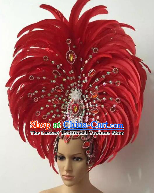 Customized Halloween Cosplay Watermelon Red Feather Hair Accessories Brazil Parade Samba Dance Giant Headpiece for Women