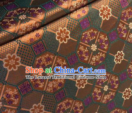 Asian Chinese Traditional Galsang Flower Pattern Design Brown Brocade Fabric Cheongsam Silk Material