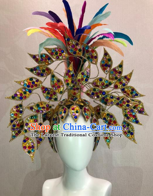 Customized Halloween Carnival Feather Hair Accessories Brazil Parade Samba Dance Giant Headpiece for Women