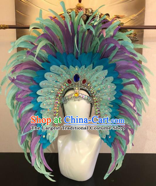 Customized Halloween Carnival Green Feather Giant Hair Accessories Brazil Parade Samba Dance Headpiece for Women