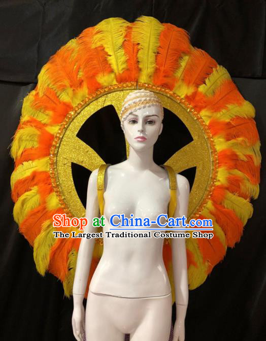 Customized Halloween Samba Dance Prop Brazil Parade Yellow Feather Wings Backboard for Women