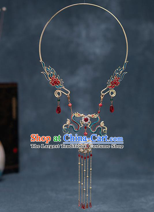 Top Chinese Traditional Cloisonne Dragon Necklace Handmade Hanfu Accessories for Women