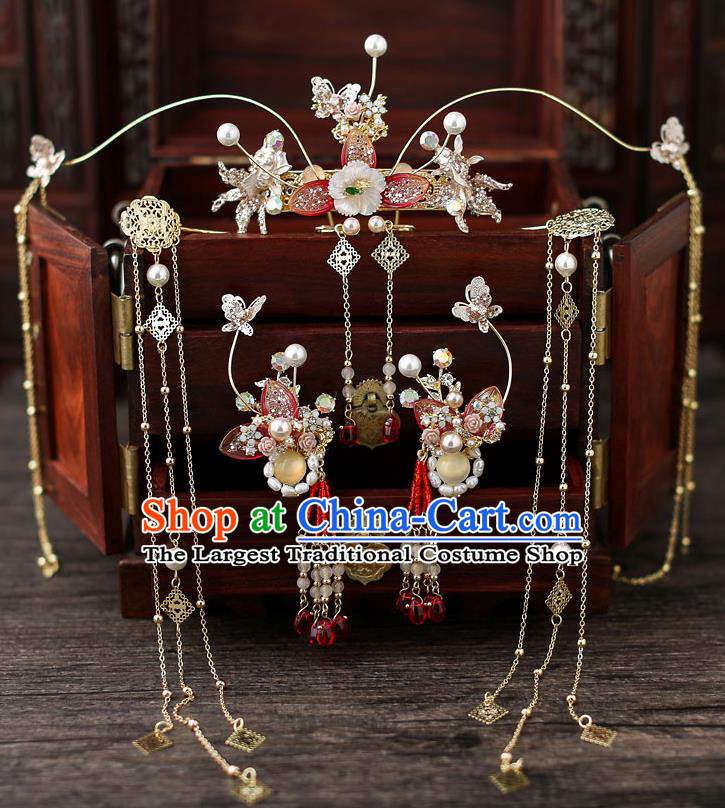 Top Chinese Traditional Bride Tassel Hair Crown Handmade Hairpins Wedding Hair Accessories Complete Set