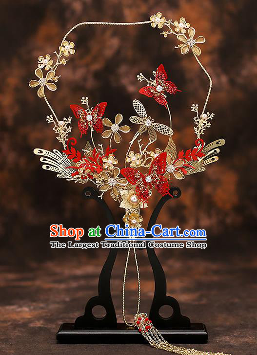 Chinese Traditional Wedding Prop Red Butterfly Fan Ancient Bride Palace Fans for Women