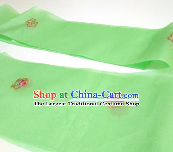 Asian Chinese Traditional Embroidered Plum Pattern Design Green Silk Fabric China Hanfu Silk Material