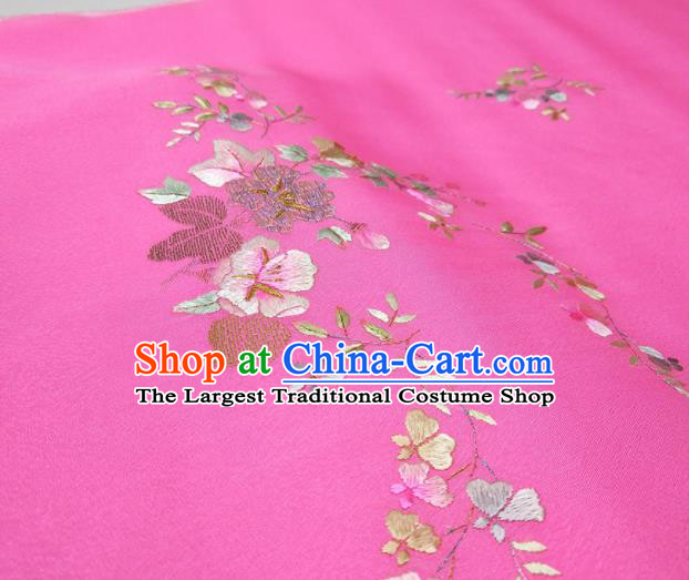 Asian Chinese Traditional Embroidered Petunia Pattern Design Rosy Silk Fabric China Hanfu Silk Material