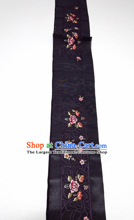 Asian Chinese Traditional Embroidered Peony Pattern Design Black Silk Fabric China Hanfu Silk Material