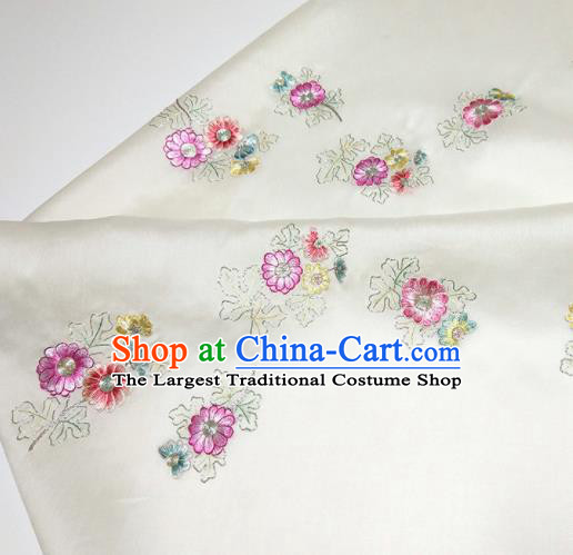 Asian Chinese Traditional Embroidered Pattern Design White Silk Fabric China Hanfu Silk Material