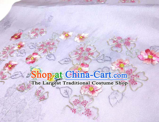 Asian Chinese Traditional Embroidered Flowers Butterfly Pattern Design Lilac Silk Fabric China Hanfu Silk Material