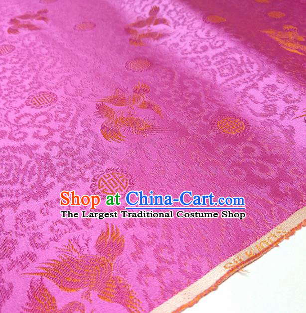 Asian Chinese Traditional Phoenix Peony Pattern Design Rosy Brocade Silk Fabric China Hanfu Satin Material