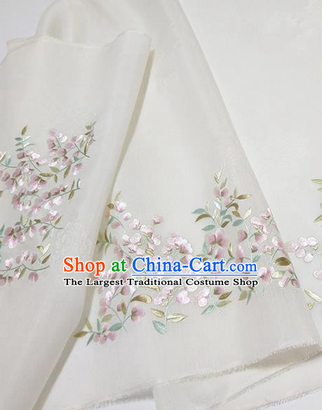 Asian Chinese Traditional Embroidered Flos Sophorae Pattern Design White Silk Fabric China Hanfu Silk Material