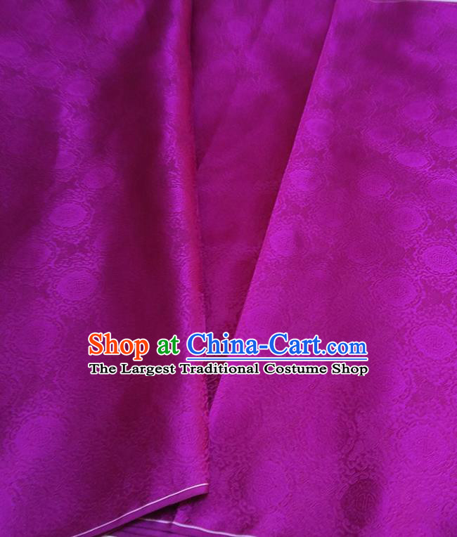 Asian Chinese Traditional Round Flowers Pattern Design Purple Brocade Silk Fabric China Hanfu Satin Material