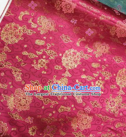 Asian Chinese Traditional Treasure Flowers Pattern Design Wine Red Brocade Silk Fabric China Hanfu Satin Material