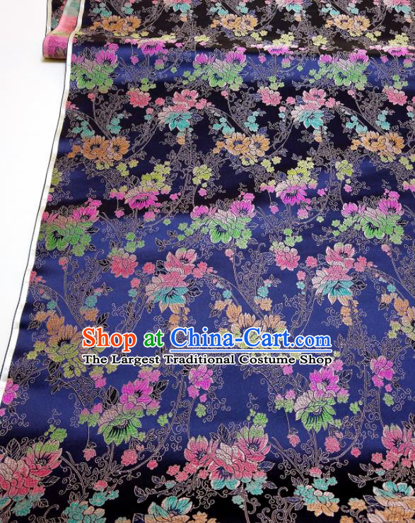 Asian Chinese Traditional Flowers Pattern Design Royalblue Brocade Silk Fabric China Hanfu Satin Material