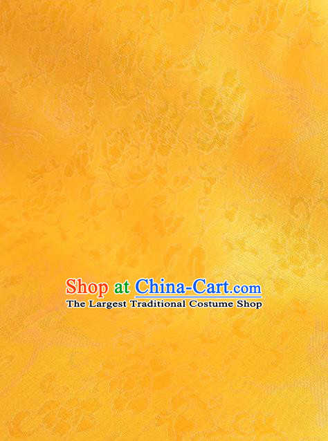 Asian Chinese Traditional Crane Peony Pattern Design Golden Silk Fabric China Hanfu Silk Material