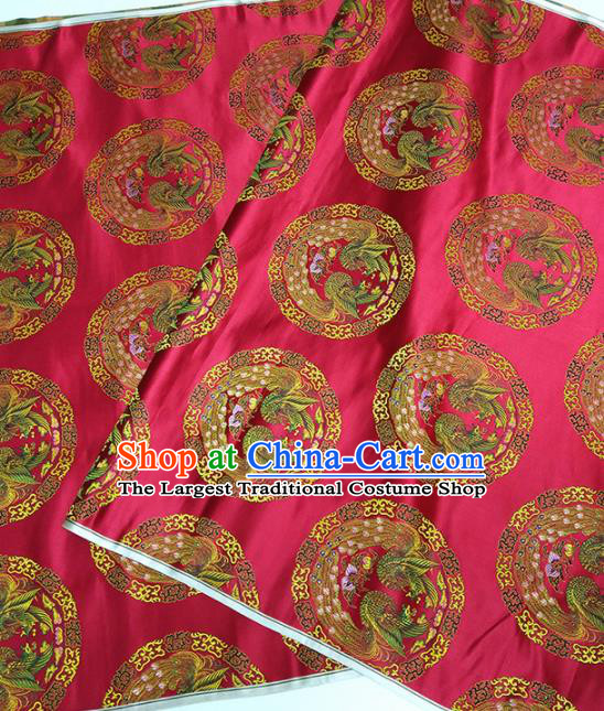 Asian Chinese Traditional Phoenix Pattern Design Red Brocade Silk Fabric China Hanfu Satin Material