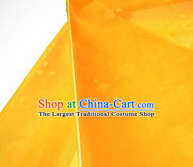 Asian Chinese Traditional Flowers Branch Pattern Design Orange Silk Fabric China Hanfu Silk Material