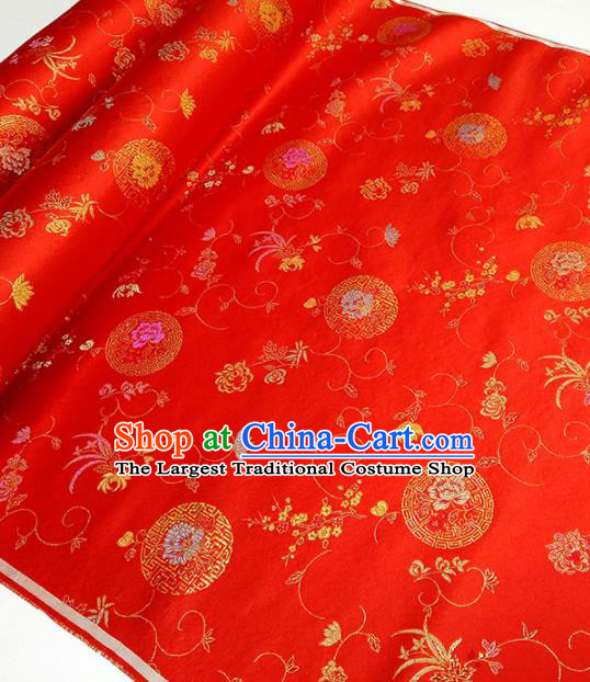 Asian Chinese Traditional Chrysanthemum Pattern Design Red Brocade Silk Fabric China Hanfu Satin Material