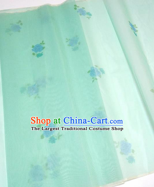 Asian Chinese Traditional Roses Pattern Design Light Green Silk Fabric China Hanfu Silk Material