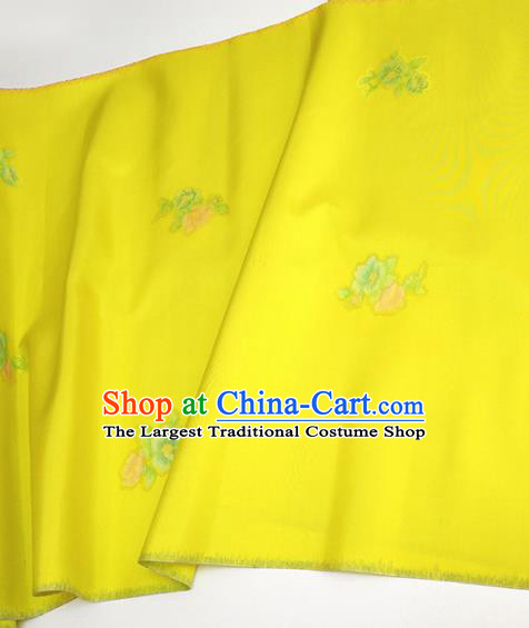 Asian Chinese Traditional Flowers Pattern Design Yellow Silk Fabric China Hanfu Silk Material