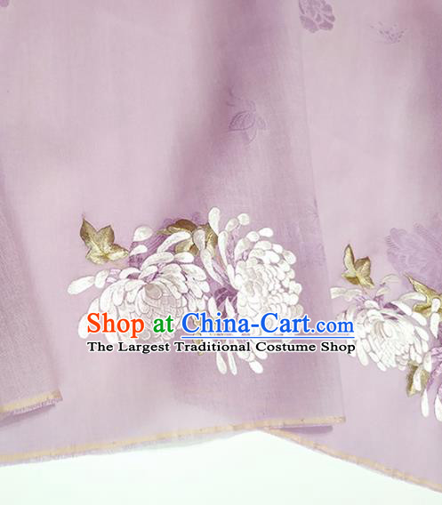 Chinese Traditional Chrysanthemum Pattern Design Purple Silk Fabric Asian China Hanfu Silk Material